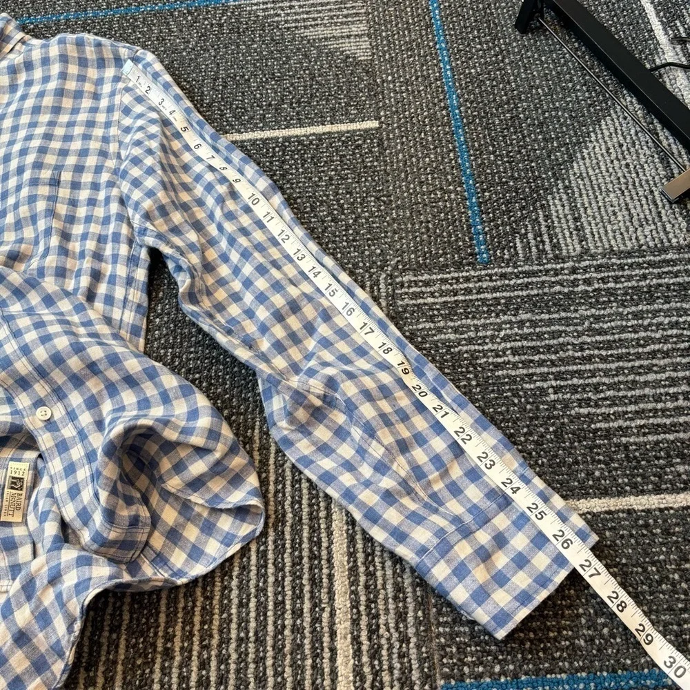 J. Crew Large Baird McNutt Linen Button Down Shirt Blue White check